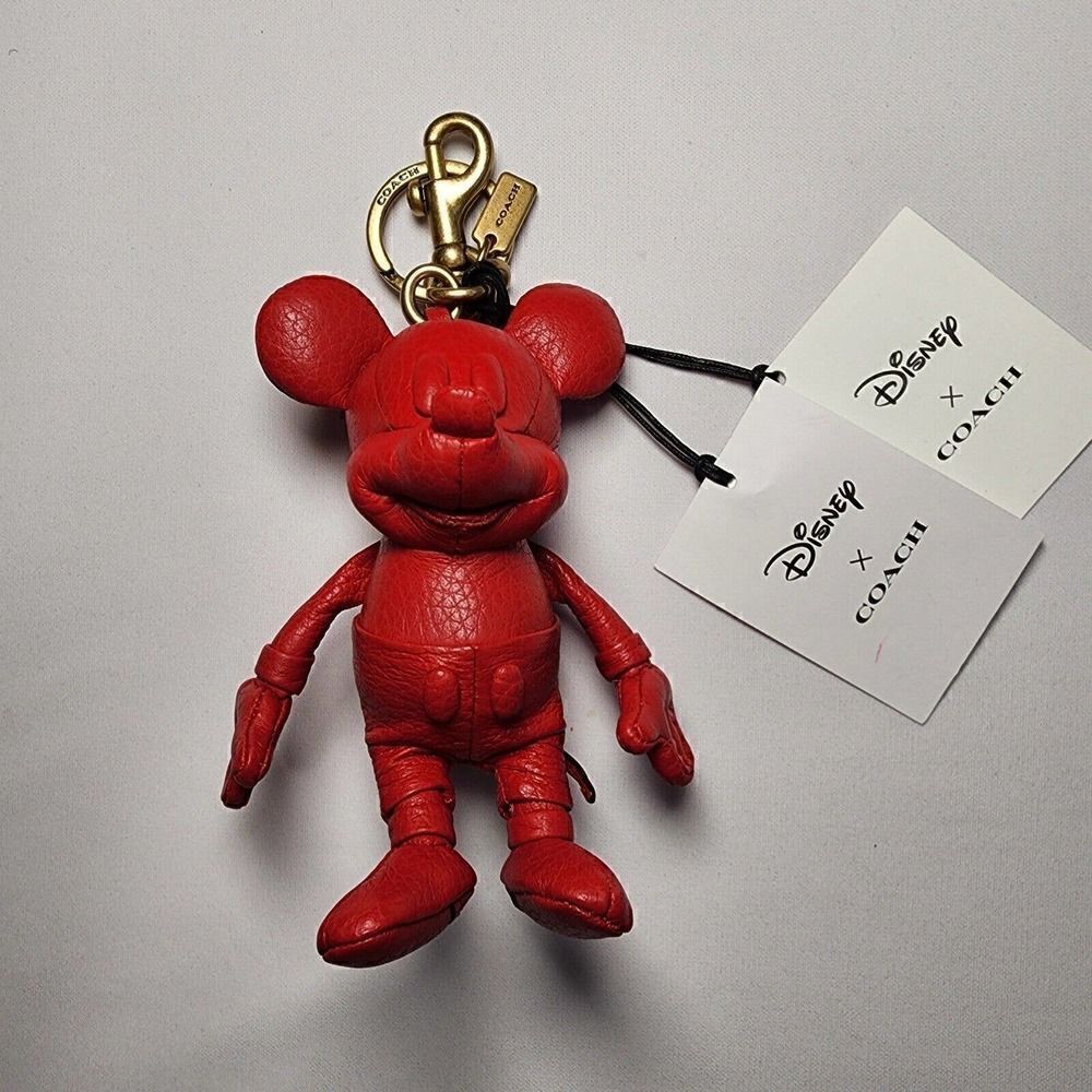Coach CO325 DISNEY MICKEY MOUSE RED LEATHER KEYRING KEY FOB BAG CHARM